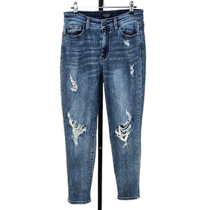 Judy Blue Women's Boyfriend Fit Jeans Size 26 Blue Distressed High Rise
